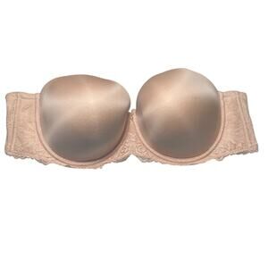 Torrid Curve Strapless Nude Beige Lace Lightly Lined Support Bra 46D Wide Band
